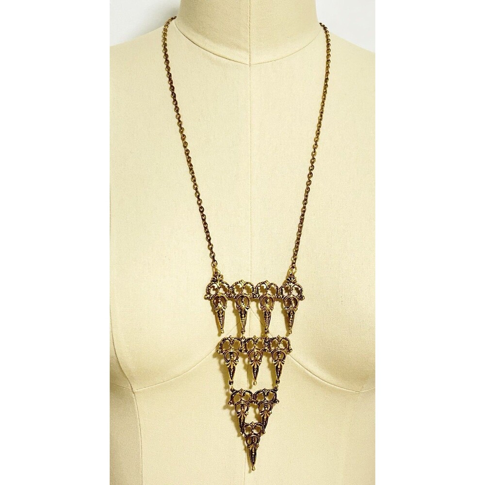 Vintage Art Deco Nouveau Statement Triangle Tiered Dangling Necklace Articulated